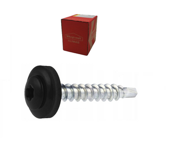 Šroub-Met samovrtný s podložkou EPDM pro upevnění plechů na dřevěný podklad RAL9005 černý 4,8x35mm 250ks WDD-48035-9005