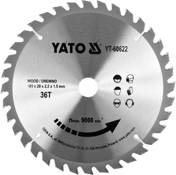 Yato TCT 185x20mm 36T široká kola na dřevo YT-60622