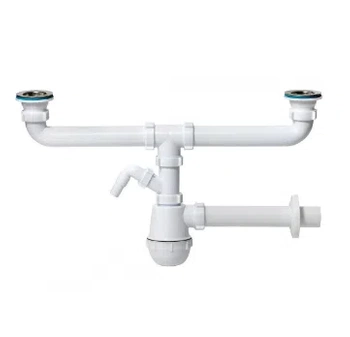 Tycner dvojitý dřezový sifon s vývodem pro pračku myčku 1232