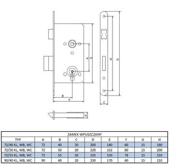 Zadlabací zámek Hobes 72/40 klíč 2-6013