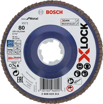 Lamelový kotouč Bosch se systémem x-lock rovný 125 mm G80 X571 Best for Metal 2608619211
