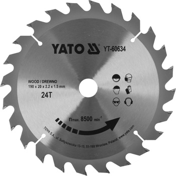 Široká čepel Yato 190x20mm 24T na dřevo YT-60634