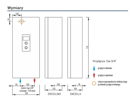Elektrický kotel Kospel s oběhovým čerpadlem a expanzní nádobou EKCO.LN3-04/06/08