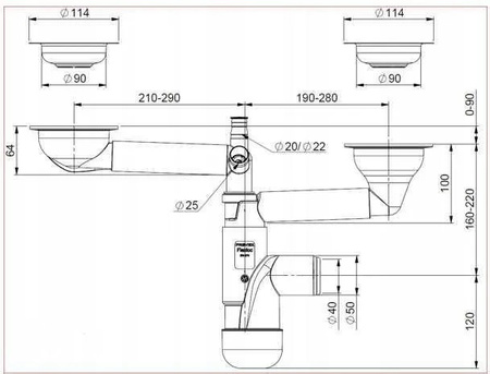 Prevex dvoudřezový sifon 3,5" FL2-D9NNA-01PL