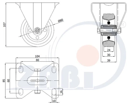 Zabi kovovo-pryžové kolo 80 v pevném pouzdře, symbol 4