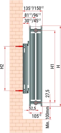 Diamantový ocelový deskový radiátor 600x700mm s bočním napájením a závěsem 22-600x0700