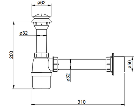 Inter Sano sifon umyvadlový 32mm s plastovým redukčním sítkem