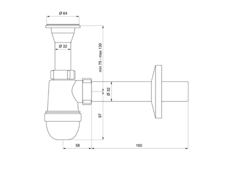 Tycner láhev umyvadlový sifon, kovové sítko 32mm 1324