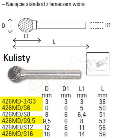 Kulový karbidový rotační pilník Beta 8mm 426MD/S8