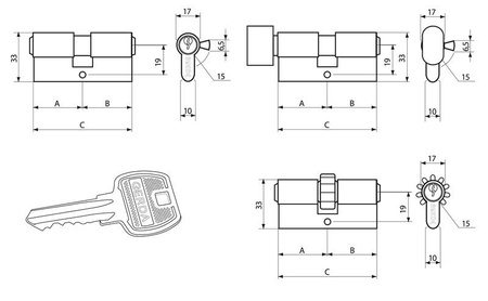 Profilová cylindrická vložka Gerda WKE1 s knoflíkem 40/40 mosaz 0WKE1G04040.98030P