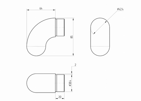 Ukončení madla 42,4x2mm koleno 90° AISI 304 leštěné