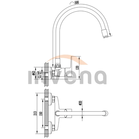 Invena nástěnná dřezová baterie, béžová, flexibilní výtok BC-82-E3S