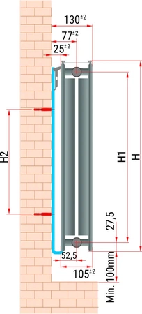 Diamantový ocelový radiátor V22 panel 600x1100mm se spodním přívodem V-22-600x1100