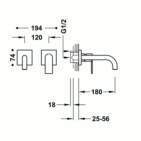 Tres Loft podomítková umyvadlová baterie černá 20030001NM