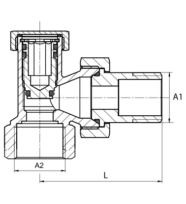 Diamantový uzavírací ventil radiátoru PN-M-75002-DN15, hranatý ART.65-1/2.0K