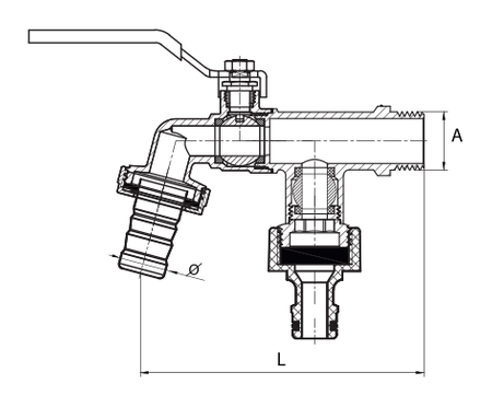 Diamantový kulový kohout dvojitý 15x20x20mm se sytičem ART.2503-15.KRAN