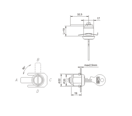 Kazetový cylindrický zámek LOB ZKP41-14-03-A1
