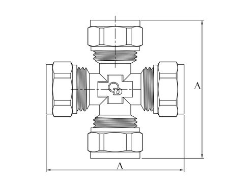 Diamantový pex-al-pex křížek kroucený 16mm FTN-011.16X16X16X16.CZ-4