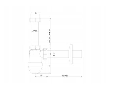 Tycner láhev umyvadlový sifon bez výpusti s výpustí 32mm 1323