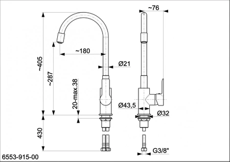 KFA Armatura Rumba dřezová baterie s flexibilním výtokem, chrom/černá 6553-915-00