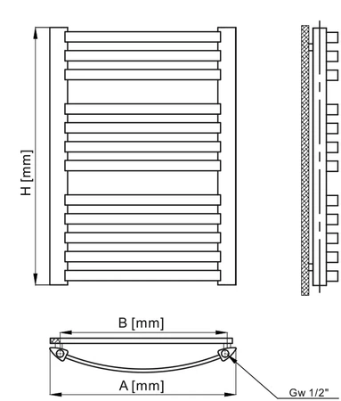 Diamantový koupelnový radiátor plochý GR2 500x570mm bílý GR2-10/50