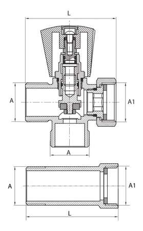 Diamantový úhlový uzavírací ventil 3/4'' s prodloužením ART.258