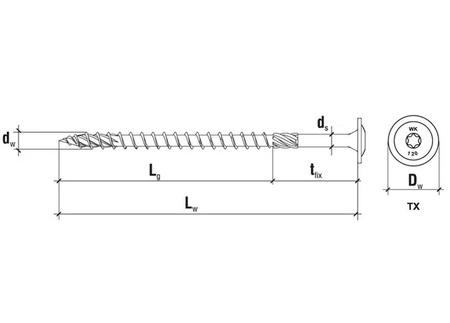Stavební šroub Wkręt-Met WKCP 8x60mm s podložkovou hlavou a vnitřním závitem Torx 1 kus WKCP-08060