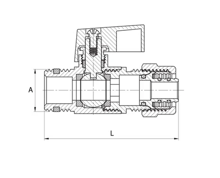 Diamantový kulový kohout 1/2'' s modrým PEX konektorem ART.380-D-15X16_PEX_N