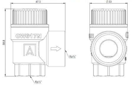 Afriso pojistný ventil pro zásobníky teplé užitkové vody MSW, 8 bar, Rp1/2" x Rp3/4" 42 422