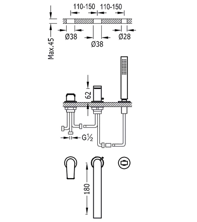 Vanová baterie Tres Project 3otvorová, matná černá 21116101NM