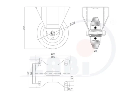 Zabi kovovo-pryžové kolo 125 v pevném pouzdře, symbol 23