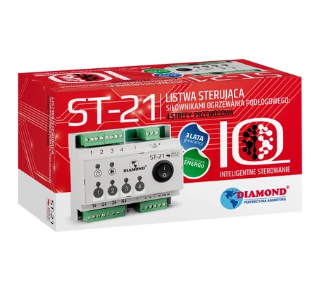 Diamantová drátěná lišta ST-21 pro ovládání servopohonů podlahového vytápění, 4zónová