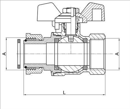 Diamantový španělský kulový kohout 1" přímý s polovičním připojením ART.3333-25