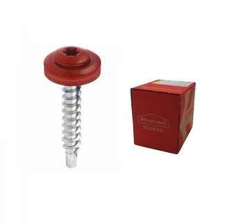Šroub-Met samovrtný s podložkou EPDM pro upevnění plechů na dřevěný podklad RAL3011 červený 4,8x35mm 250ks WDD-48035-3011