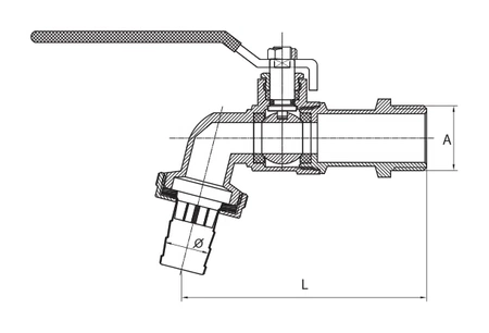 Diamantový sací kulový ventil DN25 s 1" ucpávkou