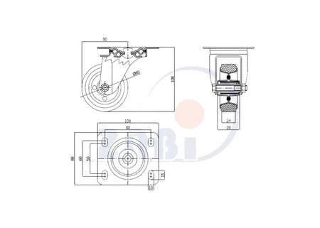 Zabi kovovo-pryžové kolo 80 v otočném pouzdře, symbol 3L