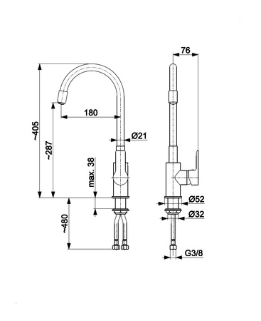 KFA Armatura Rumba dřezová baterie s flexibilním výtokem, černá 6553-915-81
