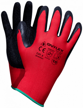 Ochranné rukavice potažené Gnylexem červené a černé velikosti 10
