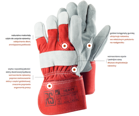 RS Heavy pracovní rukavice vyztužené štípenkou, velikost 10