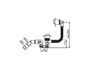 Vanový sifon Prevex Bathloc s přepadem, chrom BBL-C5R45-02PL