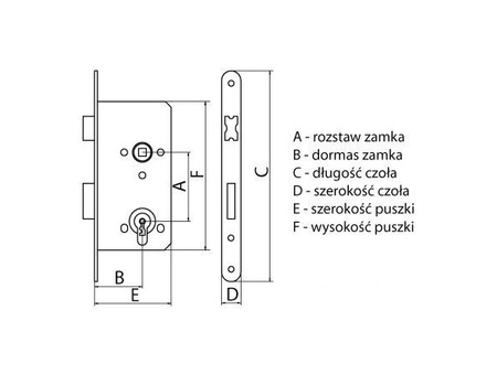 Home Polsko zadlabací zámek 72/60 vícestavový s páčkou levý lak ZP-CZ-009