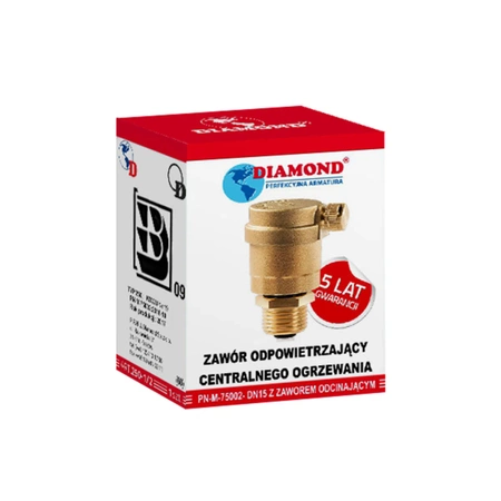 Diamantový odvzdušňovací ventil ústředního topení 1/2" automatický s uzavíracím ventilem ART.250-15