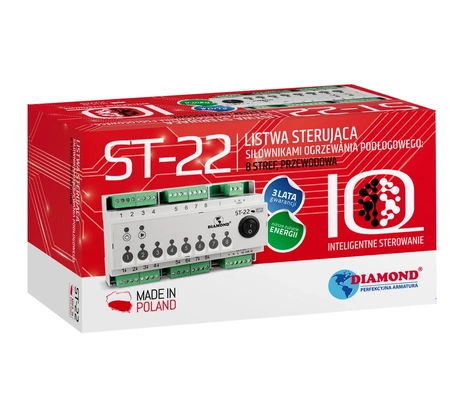 Diamantová drátěná lišta ST-22 pro ovládání servopohonů podlahového vytápění, 8zónová