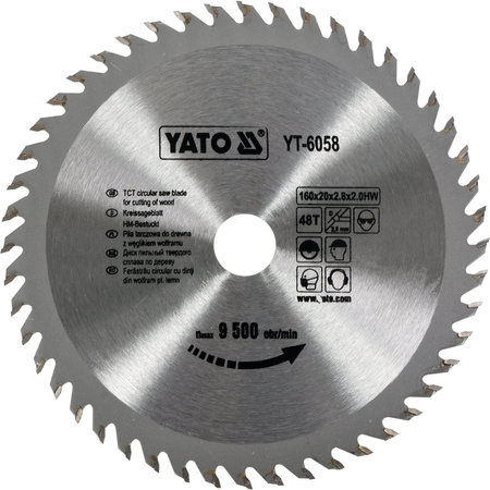 Široké kolo Yato 160x20mm 48T pro dřevo YT-6058