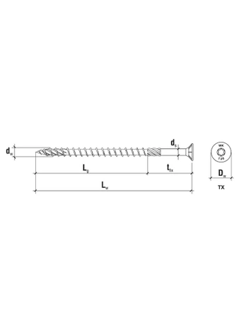 Stavební šroub Wkręt-Met WKCS 8x140 se zápustnou hlavou a torx hlavicí 50 kusů WKCS 08140