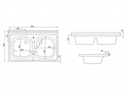 Polimat akrylový dřez 2miskový ZD-50 50x80cm 1002