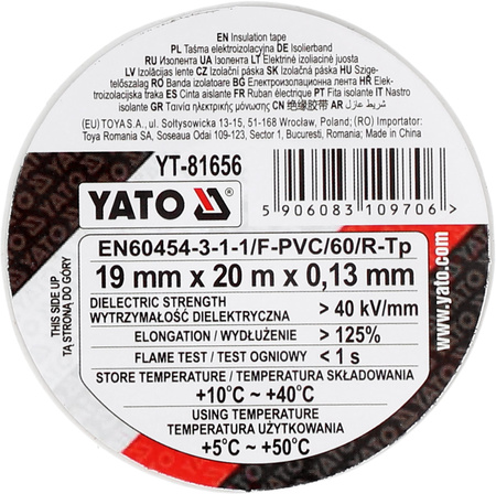 Izolační páska Yato bílá 19mmx20m YT-81656