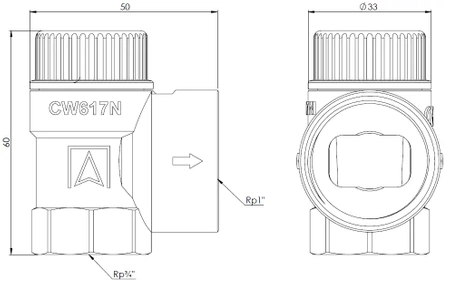 Afriso pojistný ventil pro CH MS 2,5bar Rp3/4" x Rp1" 42386