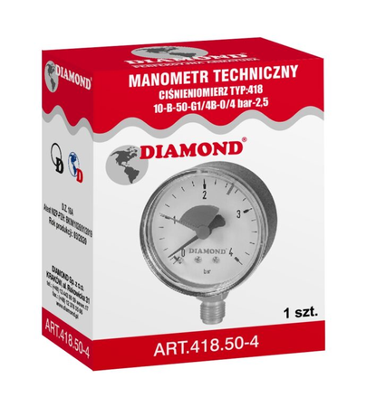 Diamantový radiální měřič krevního tlaku 1/4'' 0-6bar ART.418.63-6.