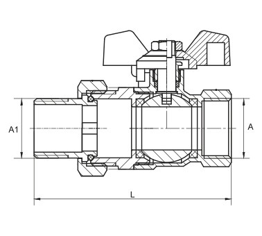 Diamantový kulový kohout Španělský přímý 1" se šroubením a sytičem ART.3131-25